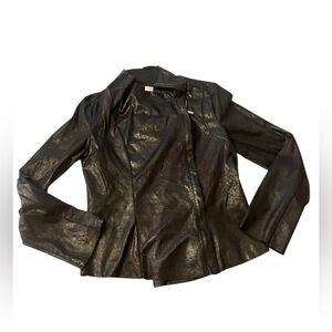 Calvin Klein Moto Jacket Asymmetrical Silver Zipper Women's Black Faux Leather